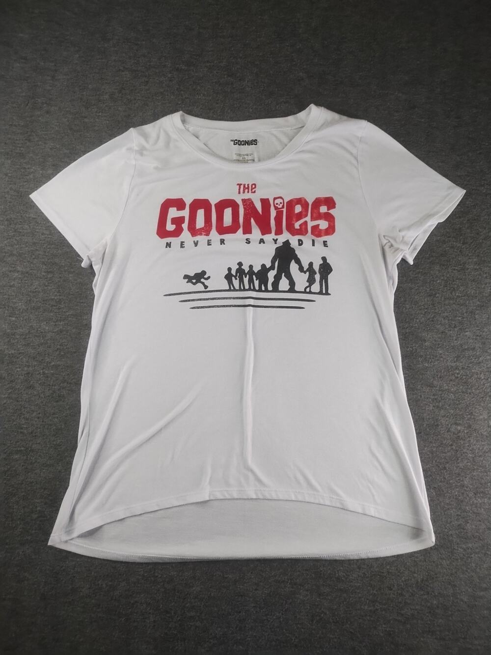 The Goonies Tshirt White Women's Tshirt XXL 2X Slim Fit High Low Never Say Die